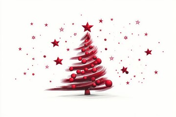 Red Christmas Tree with Stars and Ornaments