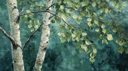 Fototapeta premium Birch Tree with Vibrant Green Leaves in Spring, Capturing the Essence of Seasonal Renewal and Fresh Growth
