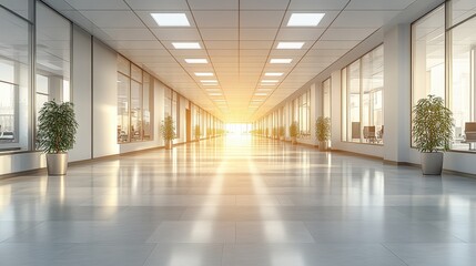 Fototapeta premium Bright and Spacious Modern Office Corridor with Natural Light