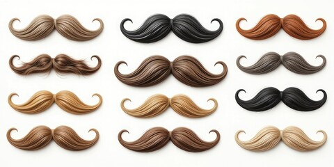 Varied Mustache Collection Flat Lay Different Hair Colors and Styles