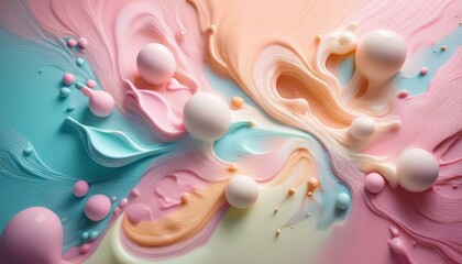 파스텔 색상의 물감이 섞이며 퍼지는 장면