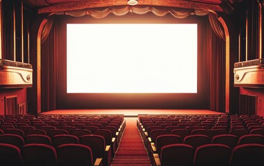 Fototapeta premium Empty blank advertising panel at theater entrance; digital OOH vertical billboard