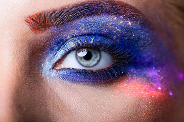 Galactic Eye Makeup &ndash; Cosmic-Inspired Beauty with Glittering Stars, Deep Blue and Purple Shades, and Futuristic Aesthetic