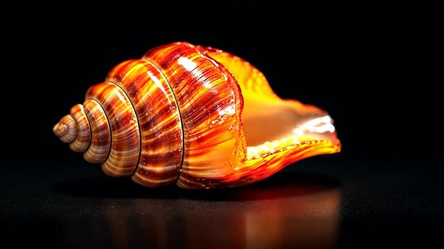 Vibrant seashell on dark surface, detailed spiral, studio shot