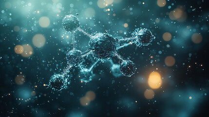 A high-resolution 3D rendering of a hydrogen molecule (H2) in a futuristic style, symbolizing clean energy and scientific advancement.