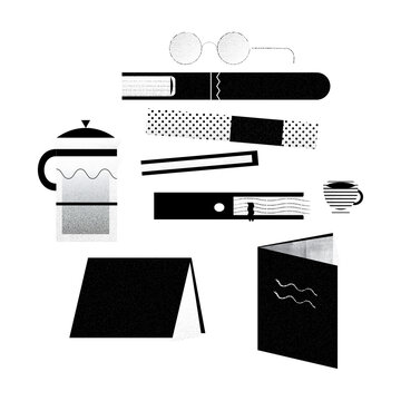 Monochrome Black and White Book Reading Illustration