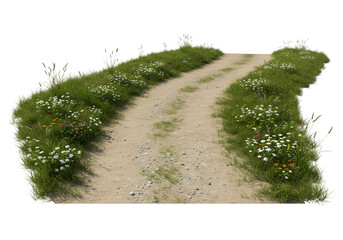 Hill path with green grass on both sides isolated on transparent background, hill path png, path cutout