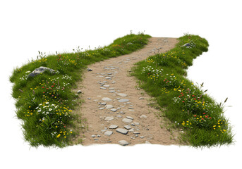 Hill path with green grass on both sides isolated on transparent background, hill path png, path cutout