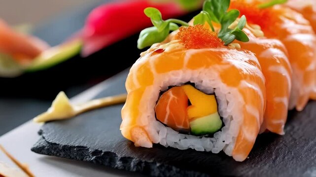 Sushi preparation with fresh ingredients at a local restaurant for a delicious dining experience