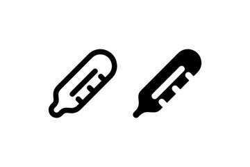 Thermometer Icon with Measurement Lines in Outline and Solid Styles Vector