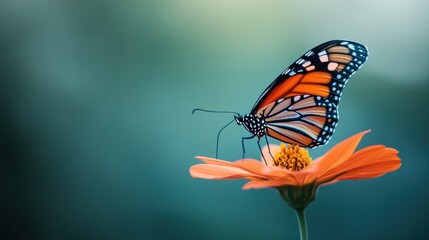 Obraz premium Peaceful shot of a butterfly perched on a lone petal, expressing women's day and earth day ideals