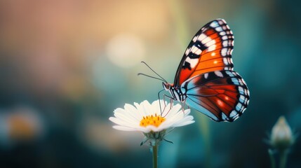 Fototapeta premium Showcasing women's day celebration with a butterfly on flower, underlining earth day unity