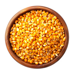 Corn Grains in a Bowl, Viewed from Above, Isolated on Transparent Background. PNG Element.
