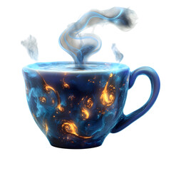 A Fluffy 3D Cartoon Cup of Coffee with Glowing Steam Isolated on Transparent Background
