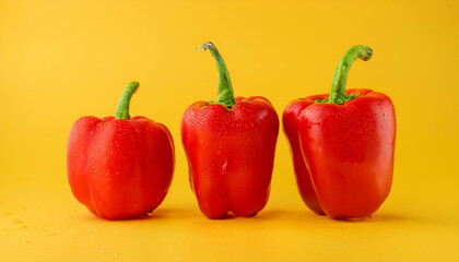 Fresh and ripe red bell peppers with water drops. Organic and tasty vegetable. Natural farm product.