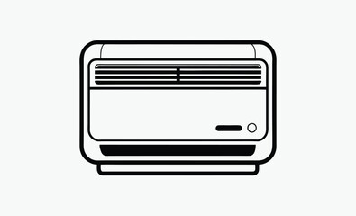 air conditioner black silhouette vector, air conditioner silhouette, black vector icon, cooling system illustration, HVAC symbol, climate control design  