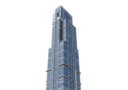 Beautiful high skyscrapper isolated on transparent background, high building png, business headquarter png