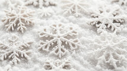 Winter Snowflakes on Light Gray Blurred Background