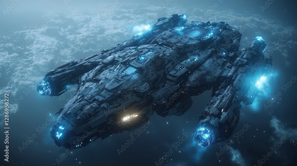 Aufkleber exploration of the cosmos aboard a futuristic spacecraft utilizing a nuclear propulsion system with 