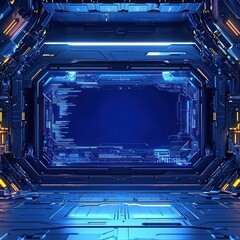 Futuristic Interior of a Spacecraft with Glowing Interface Screen Showing Code