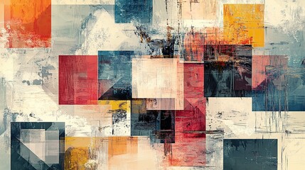 Vibrant squares of pixel-inspired mosaics merging with translucent oil paint details