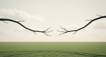 Reaching branches over a green field