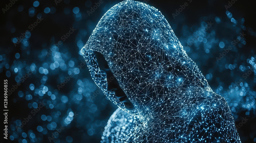 Aufkleber masked cybercriminal conducts digital espionage by hacking into a global intelligence database durin
