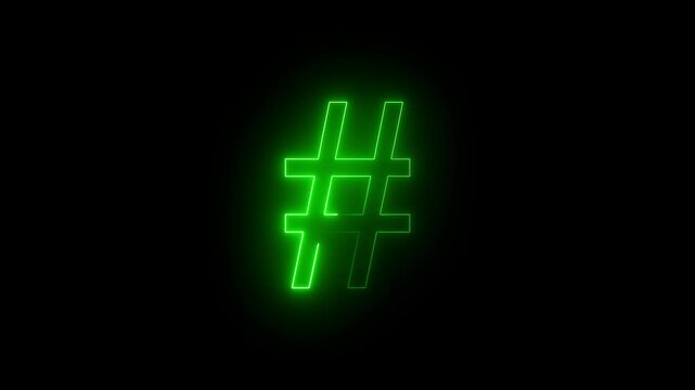 Hash tag animation neon icon. neon effect. neon glowing hash tag Animation on a black background