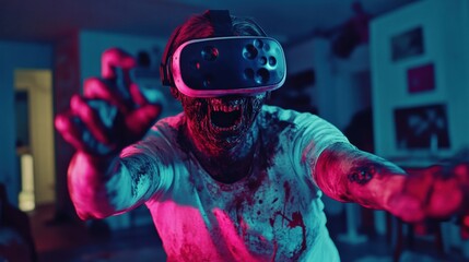 Gamer playing a VR zombie survival game