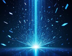 Dynamic burst of blue light shards against a dark background, radiating energy and motion.