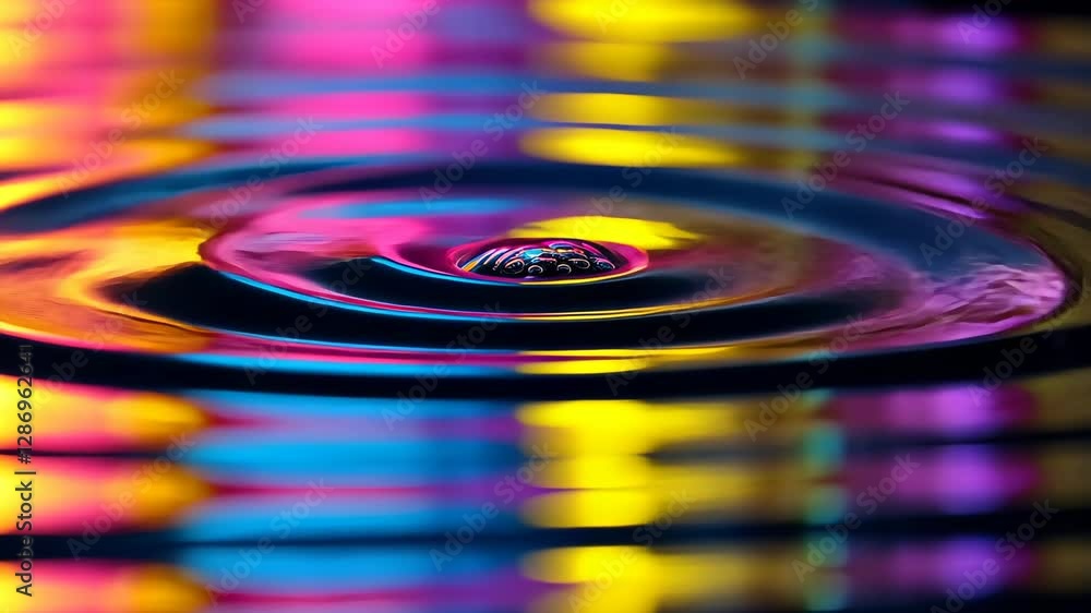 Poster ripples of energy create mesmerizing patterns in a neon-infused liquid realm during a vibrant displa