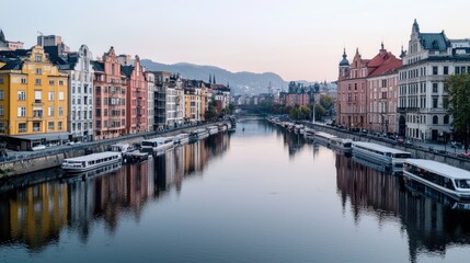 Fototapeta premium European City River Reflections at Dawn