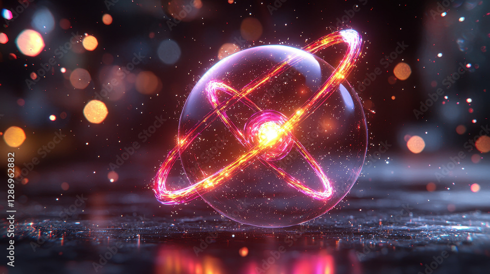 Poster visualization of quantum entanglement illustrating two glowing particles connected by an ethereal en