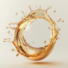 Happy Easter elegant egg with glossy champagne liquid splashes encircling it isolated on white background