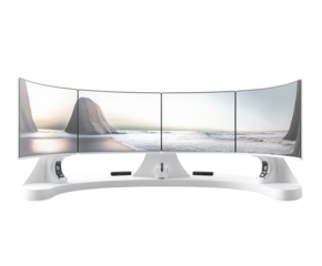 A futuristic coworking desk with integrated smart devices, pure flat white background. PNG transparent.