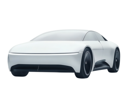 A sleek futuristic self-driving car, symbolizing innovation, pure flat white background. PNG transparent. - Powered by Adobe