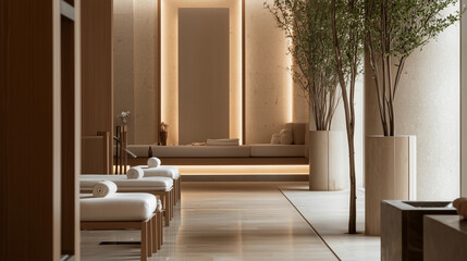 A luxury spa ambiance with a diligent worker cleaning