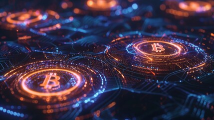 Futuristic Digital Finance Network with Glowing Symbols: Design for Tech and Cryptocurrency Concepts