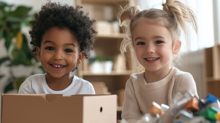 Children at Play: Wealthy Kid with Toys and Recycling Friend