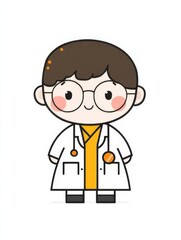 Fototapeta premium This delightful cartoon boy scientist, dressed in a lab coat and glasses, exudes curiosity and intelligence, perfect for representing science and education themes.