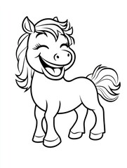 This vibrant cartoon horse, adorned with a wide smile and flowing mane, captures the essence of joy and playfulness, making it ideal for children's content.