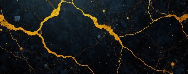 Deep black marble, vibrant yellow veins, luxurious texture, gold, graphic, vein