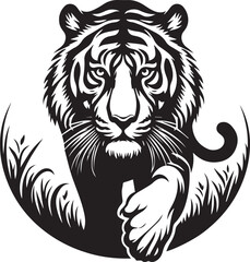 Obraz premium tiger black silhouette on white background of vector illustration