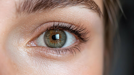 Close-up of a woman's eye, beauty shot, dark background, for cosmetic ads