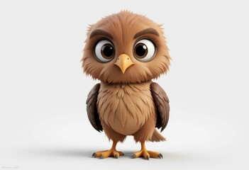 Obraz premium Cute Cartoon Owl Character Standing on White Background for Animation