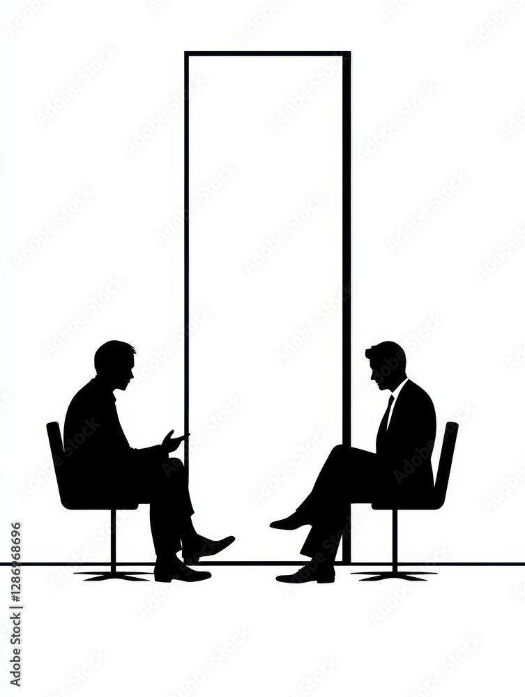 Fototapete Two individuals engaged in conversation in a minimalistic office setting during the day. Generative AI