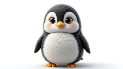 Fototapeta premium Cute Cartoon Penguin Standing on White Background with Round Body