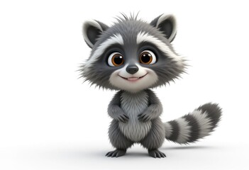 Fototapeta premium Cute Cartoon Raccoon Smiling Standing on a White Background Illustration