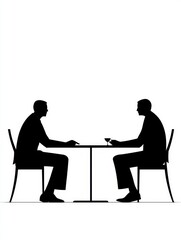 Two men engaged in conversation over drinks at a small table in a minimalist setting during an evening gathering. Generative AI