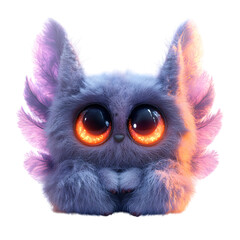 A Fluffy 3D Cartoon Character with Glowing Wings Isolated on Transparent Background